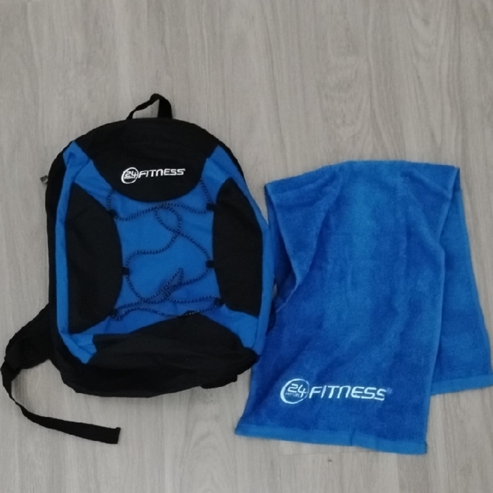 24 Fitness Blue & Black Backpack with Matching Blue Towel